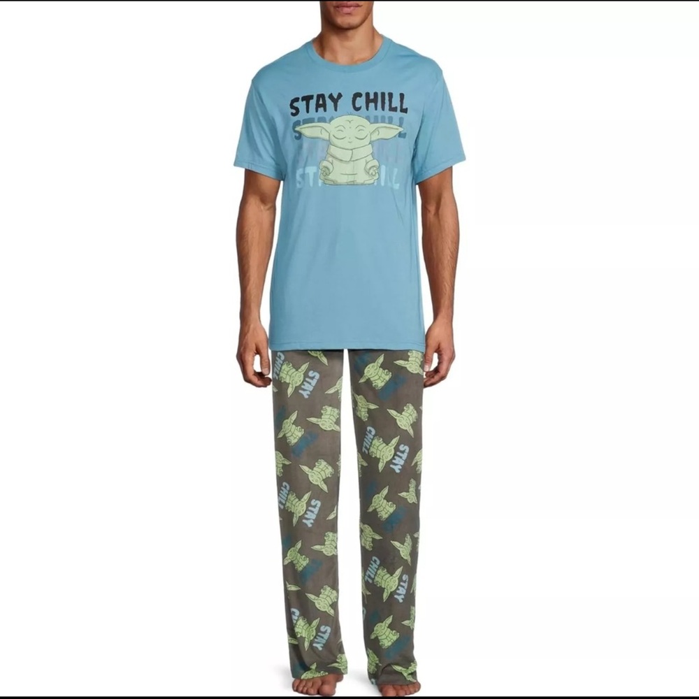 Disney Mad Engine Yoda Mens Top Short Sleeve T Shirt Pants Pajama Set Size L NWT